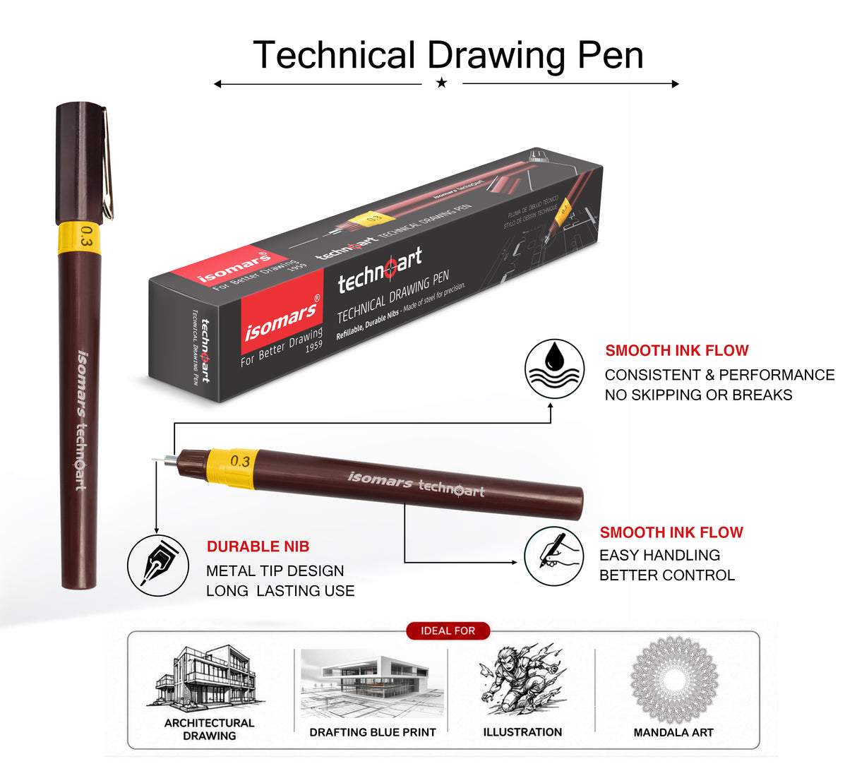 Isomars Technoart Technical Drawing Pen 0.3mm Fineliner