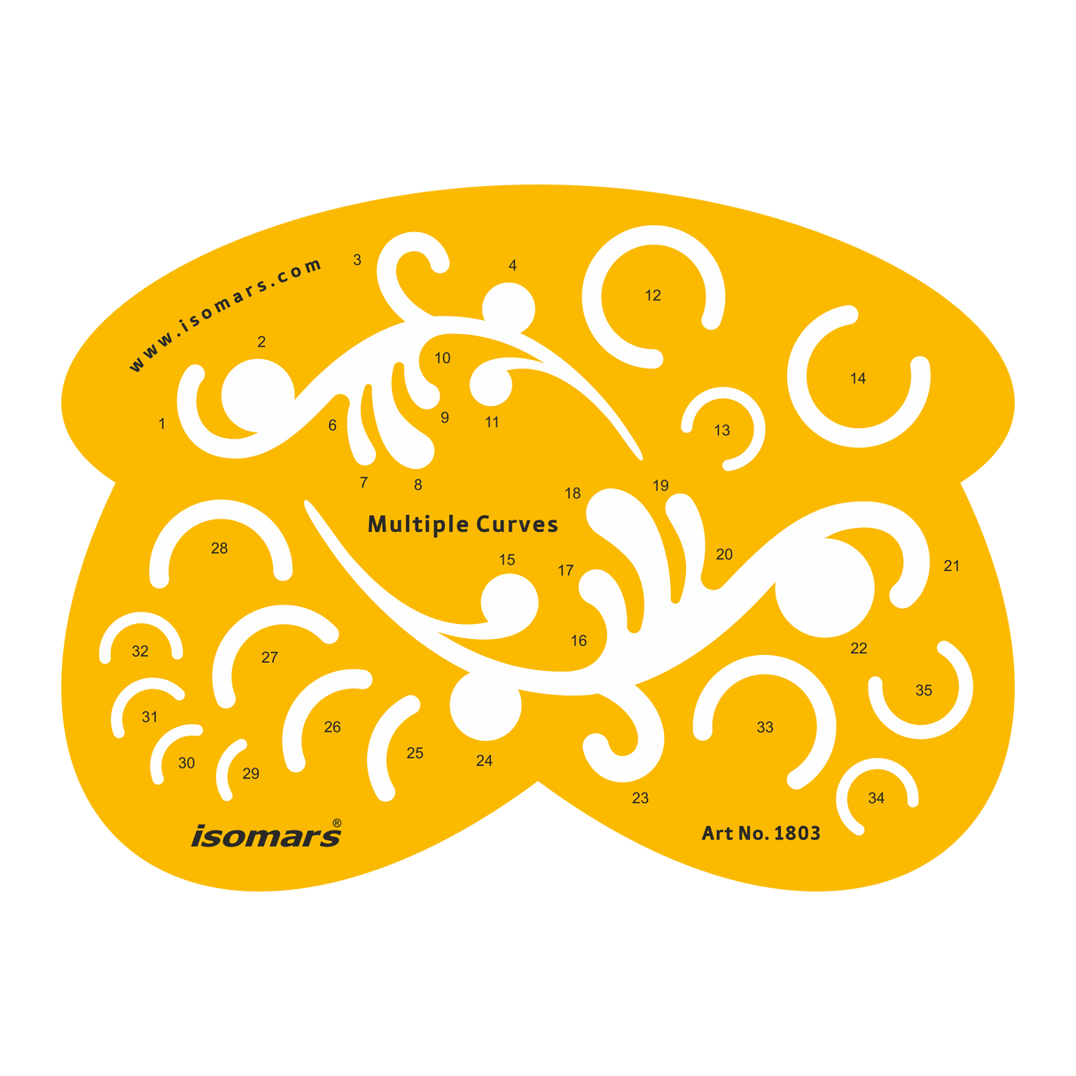 Isomars Multiple Curves Drawing Template, Technical Stencil, Yellow
