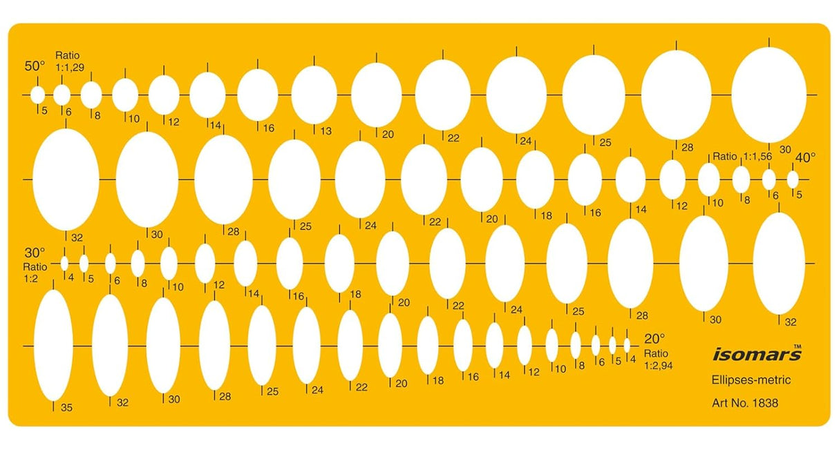 Isomars Ellipses - 20°,30°,40°,50° Shapes Figure Drawing Drafting Template