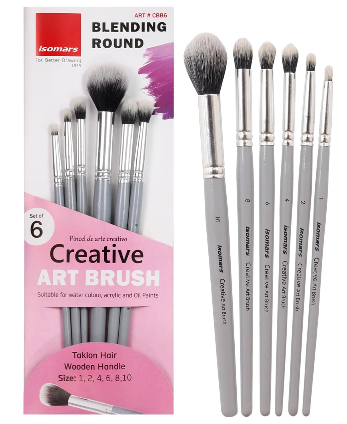 Isomars Creative - Blendng Brush - Round - Set of 6 - Artist Quality Brushes
