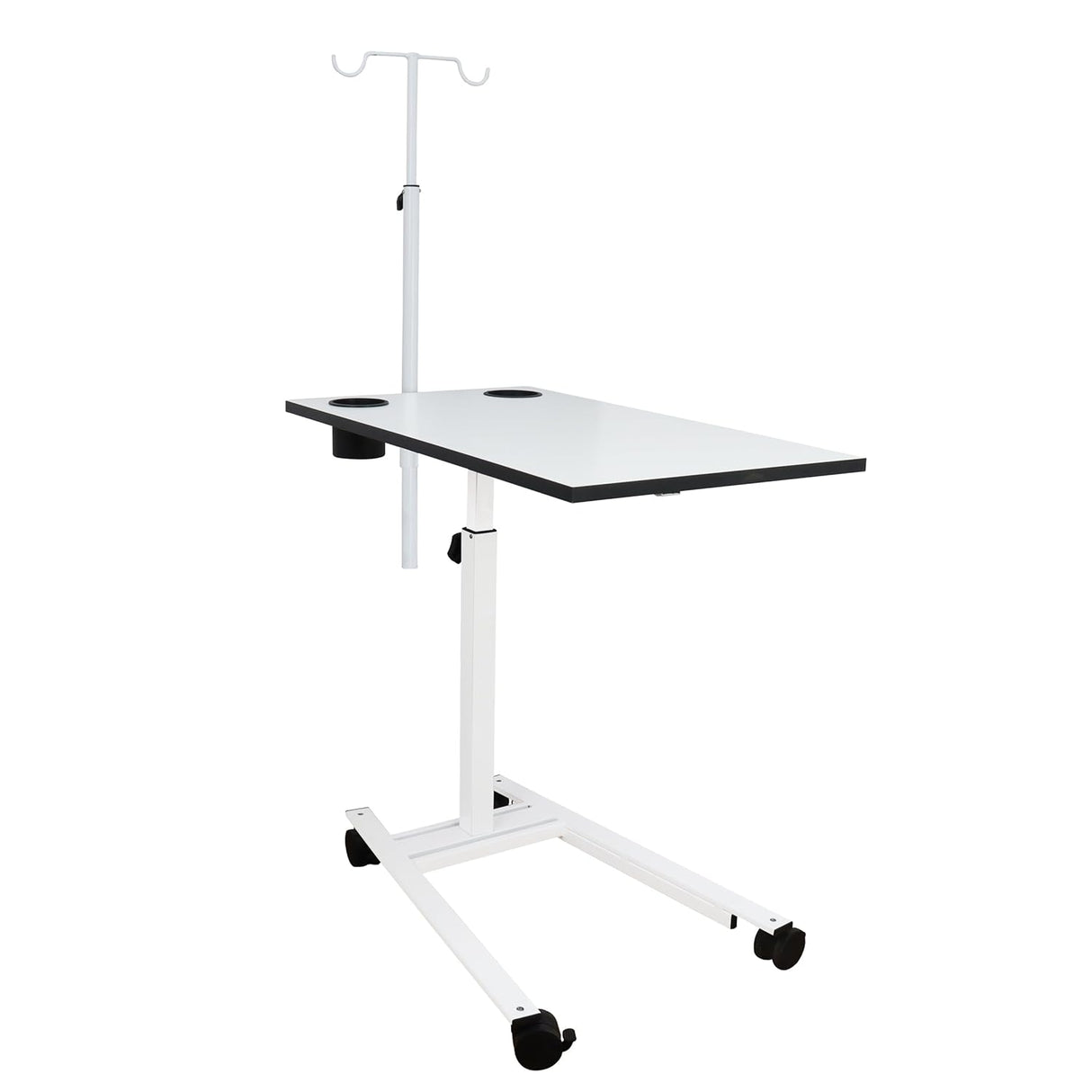 Isomars Overbed Table with Saline Stand | Adjustable Bedside Table with Wheels | Adjustable Height | Hospital Bedside Table with Lockable Wheels Best for Breakfast in Hospital and Home.