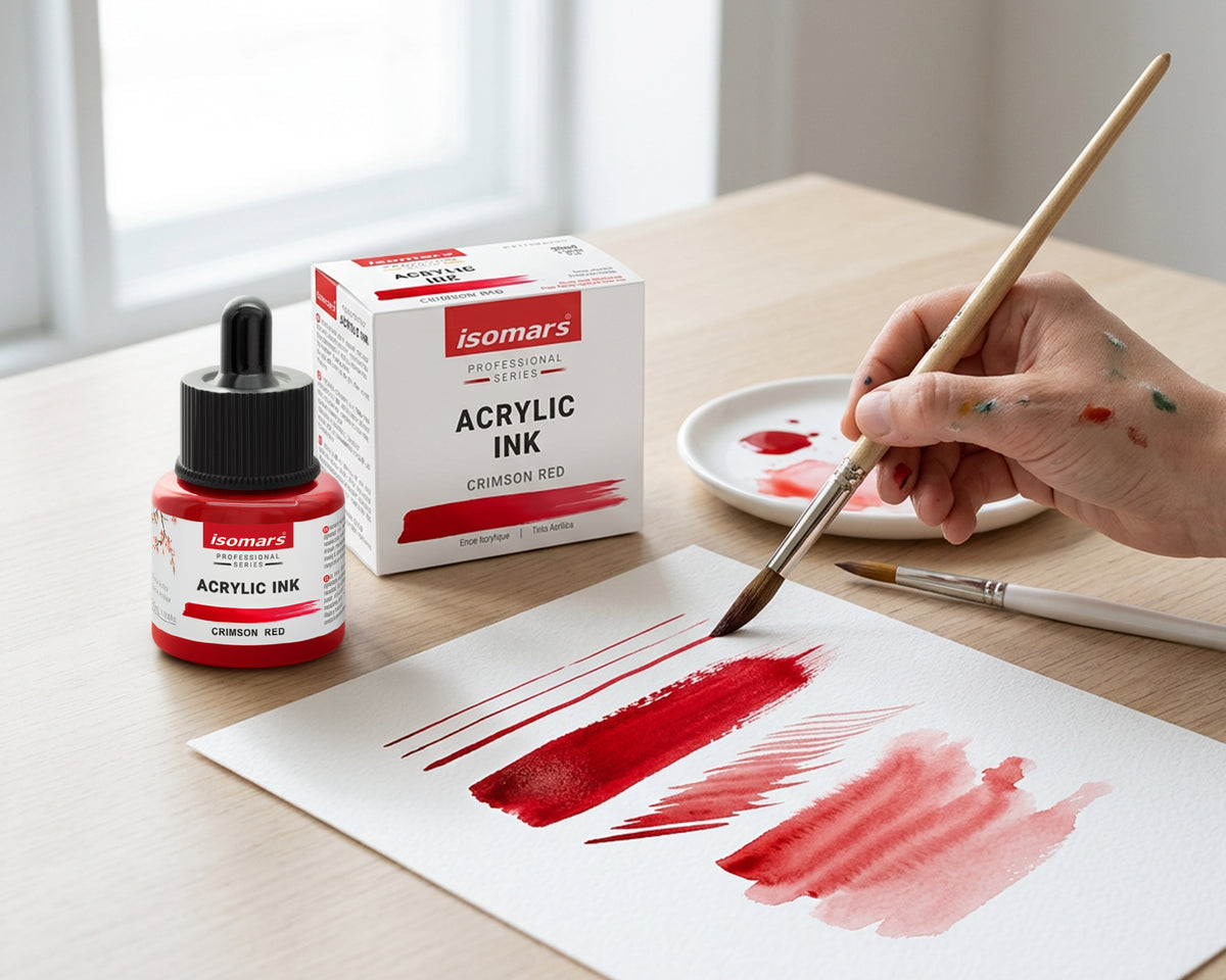 Isomars Professional Acrylic Ink Crimson Red 35 ml, Waterproof Dropper