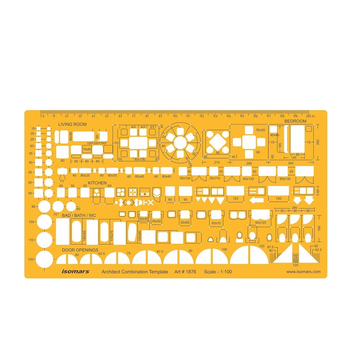 Isomars 1:100 Scale Architectural Drawing Template Stencil - Architect Combination Templates