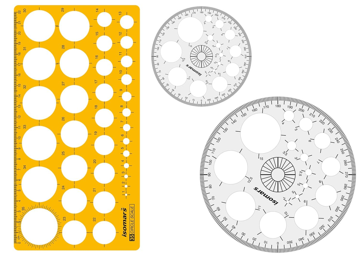 Isomars Pro Circle Small (16 Circles), Pro Circle Big (25 Circles) with Circle Template (35 Circles) | Ideal for Mandala Art | Engineering & Architect Drafting Students