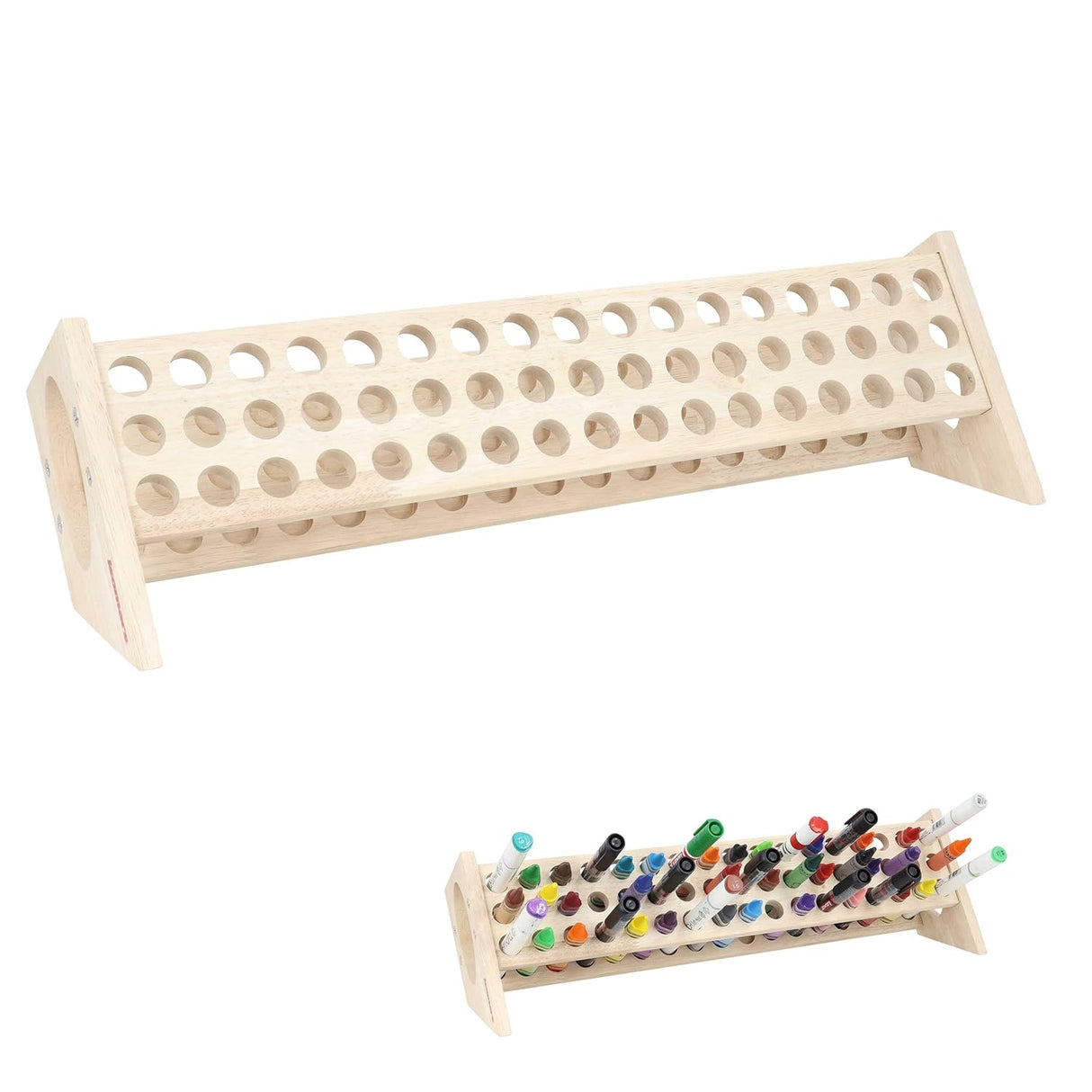 Isomars Wooden Marker, Crayon & Pen Stand – 51-Hole Organizer Rack (46 x 8 cm) – Ideal for Artists, Students & Hobbyists