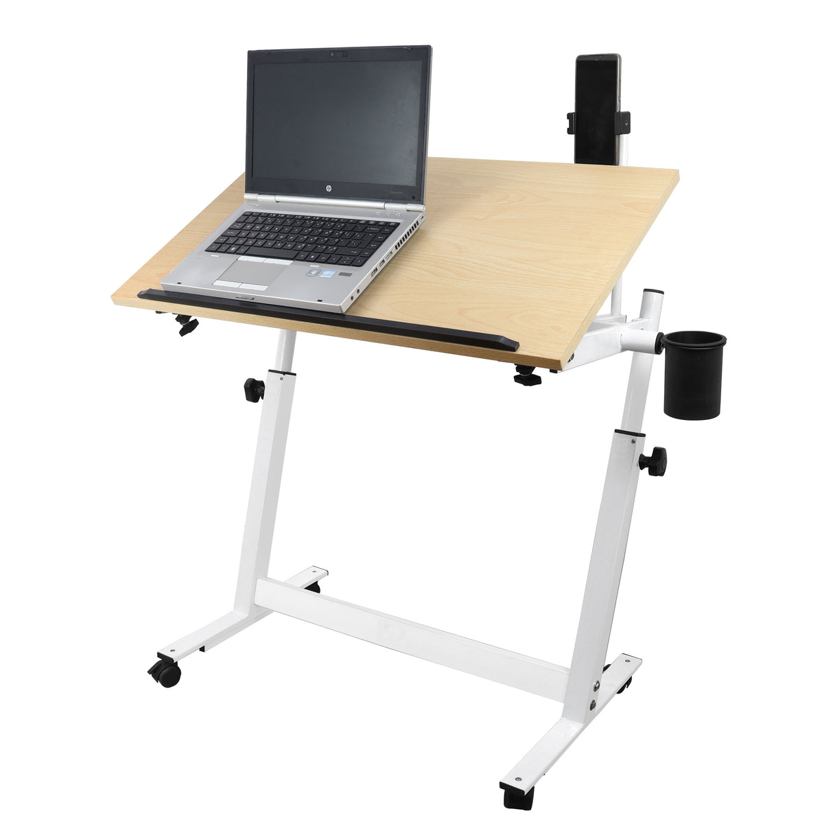 Isomars Multipurpose Laptop Table Study Desk Drawing Table, Caster Lockable Wheels, Adjustable Height and Angle for Work from Home, Office, Bedroom - Black (Alloy Steel)