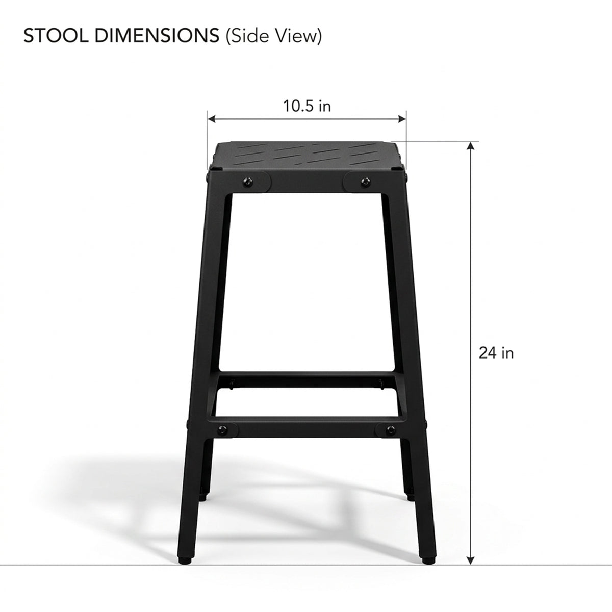 Isomars Drafting Metal Stool - Detachable Stool for Engineers, Architects, Draughtsman with 24" Height & Seat Size 10.5" Full Metal Body (Black)