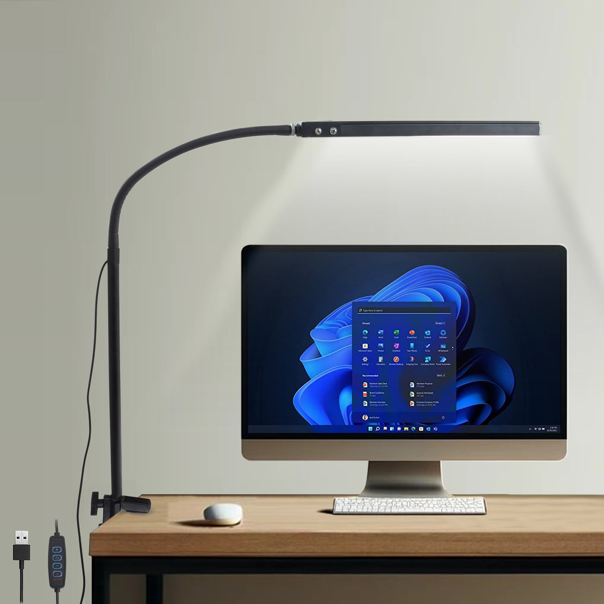 Isomars Desktop Table lamp, Overhead LED Desk Lamp Light, Table Holding clamp, Study, Computer lamp, 12" Light bar Flexible Gooseneck, 3 Color Mode, for Desktop, Bedroom, Office, Reading, etc