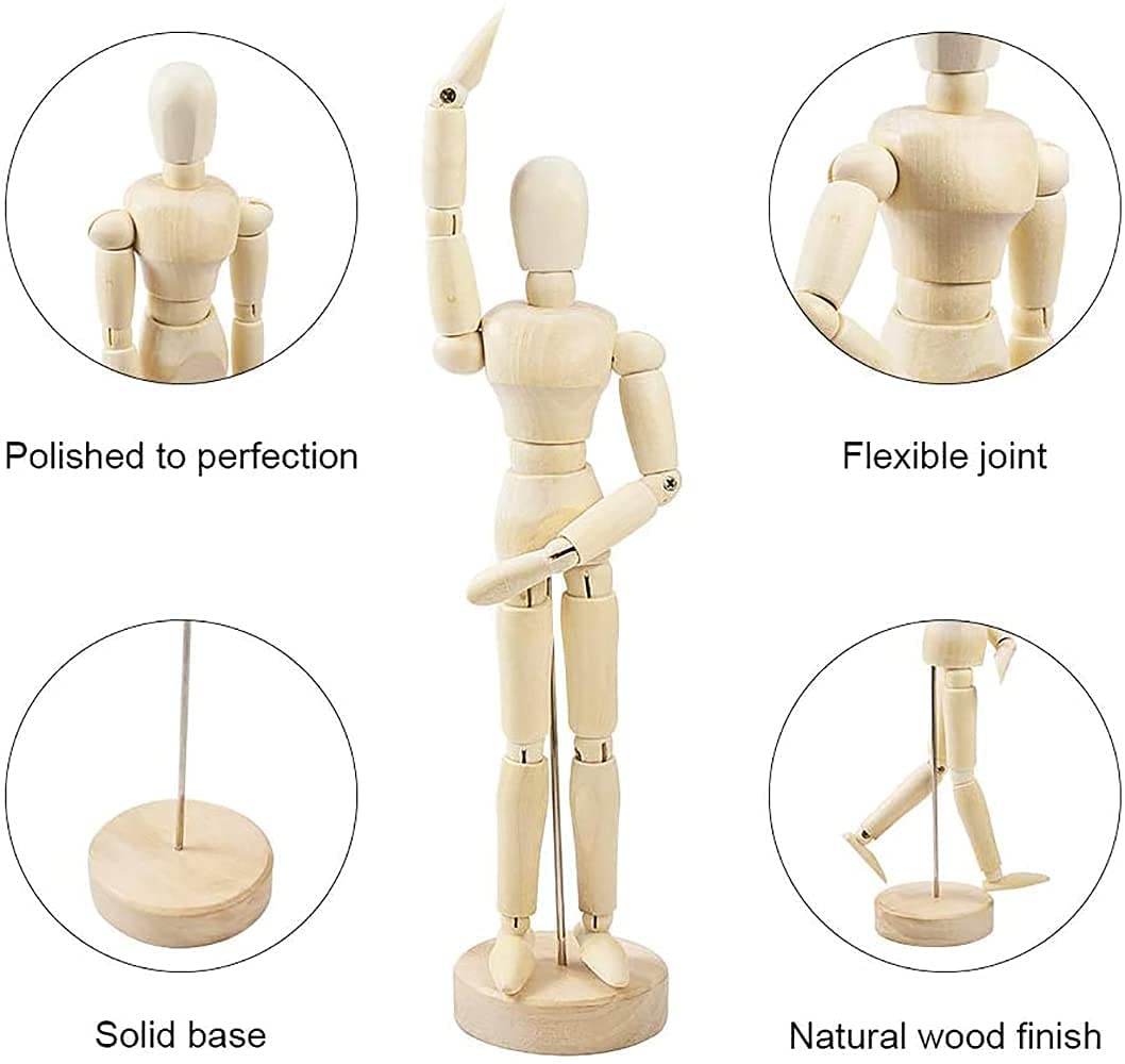 Isomars Human Manikin - Male 8 inch Wooden Human Mannequins for Art,Body Drawing Male
