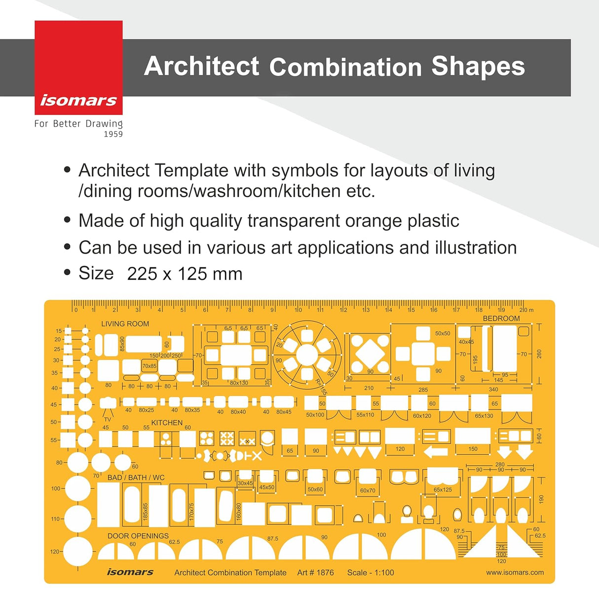 Isomars 1:100 Scale Architectural Drawing Template Stencil - Architect Combination Templates
