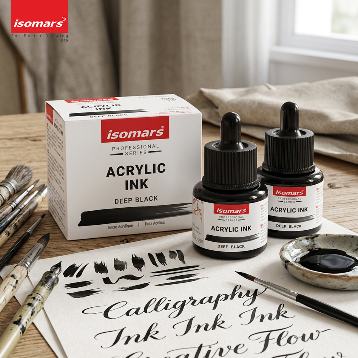 Isomars Acrylic Ink Black Set of 2, 35ml Each with Dropper