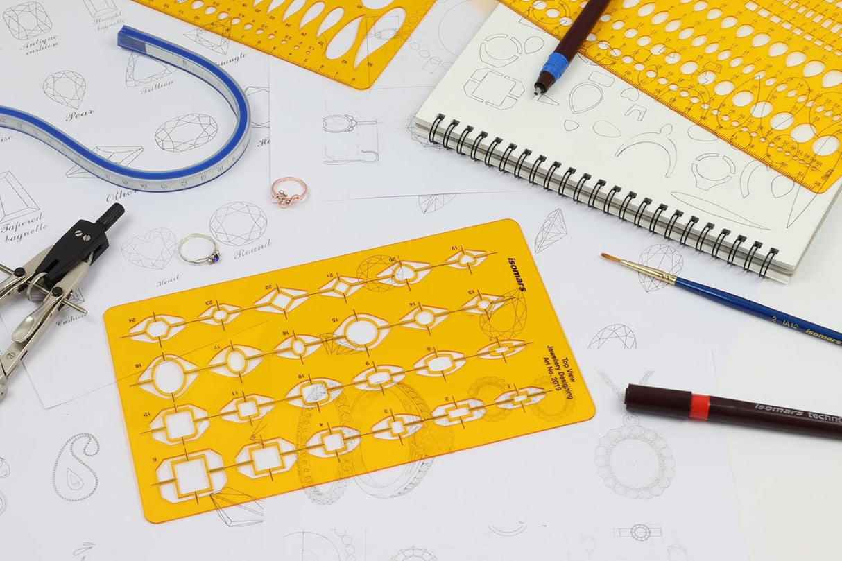 Isomars Jewellery Design Drawing Drafting Template Stencil Top View - 210 x 130mm