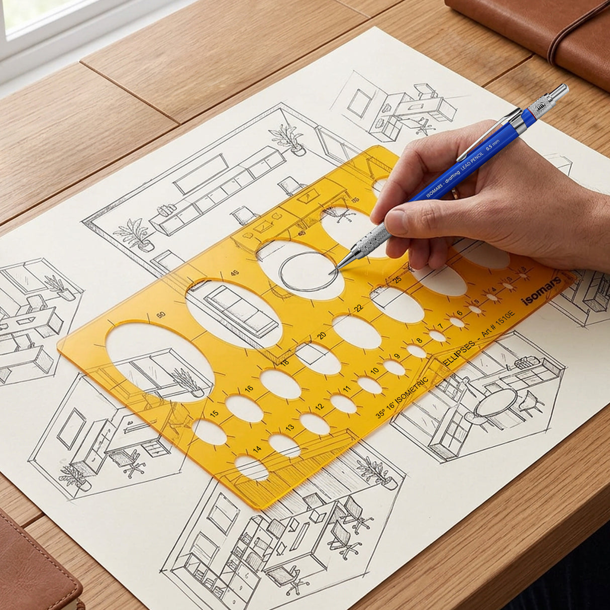 Isomars Isometric Ellipse Shapes Template 35°16' (Art No. 1510E) | Technical Drawing Stencil with 2-50mm Ellipses | Engineering, Architecture, Drafting & Design Tool