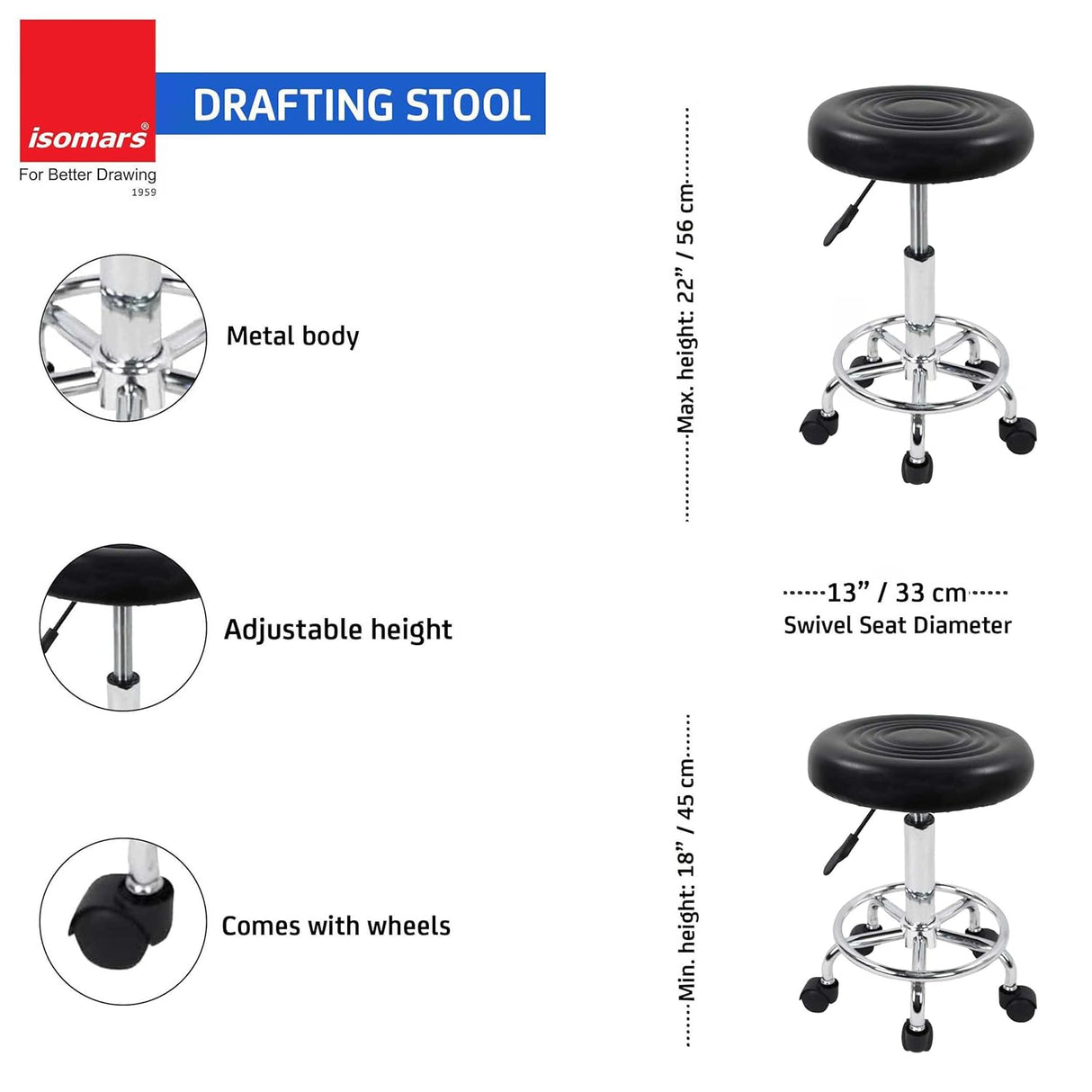Isomars Drafting Table - Scholar with 25.5"x35" A1 Size Both Sides Laminated Beachwood Board with Drafting Stool | Ergonomic & Fully Adjustable Set for Engineers, Architects, Designers & Draftsmen