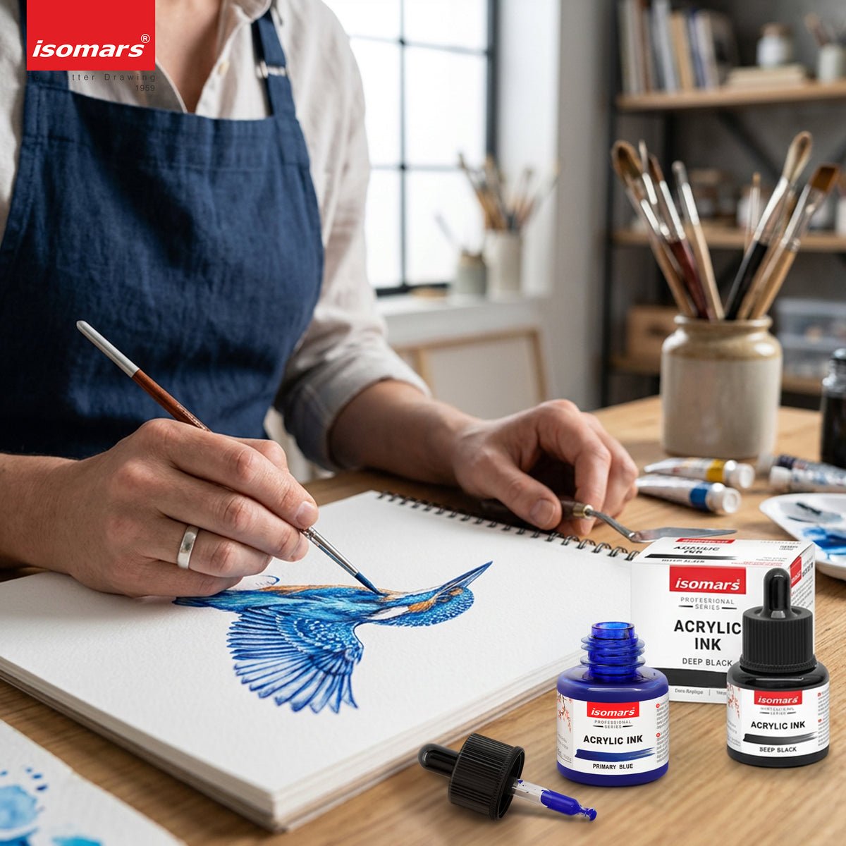 Isomars Acrylic Ink Black & Blue Combo, 35ml Each with Dropper
