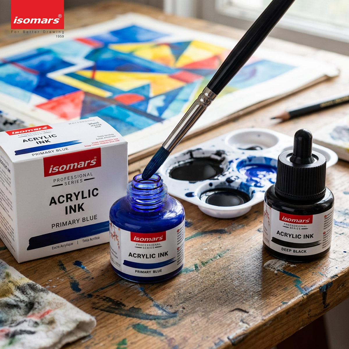 Isomars Acrylic Ink Black & Blue Combo, 35ml Each with Dropper