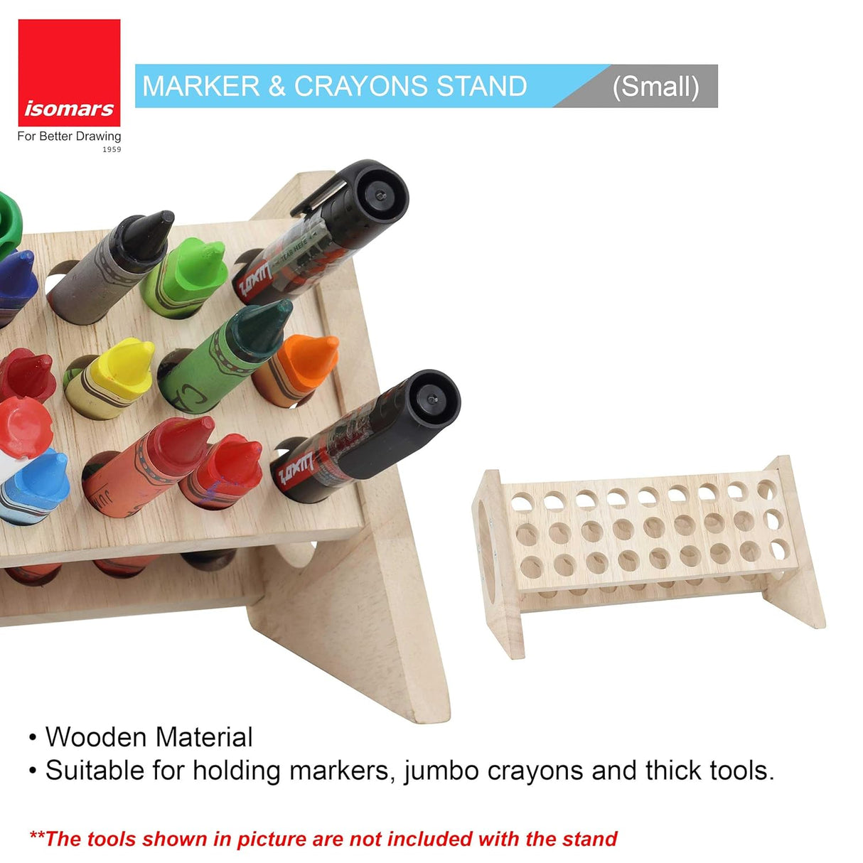 Isomars Wooden Marker, Crayon & Pen Stand – 27-Hole Organizer Rack (26 x 7.5 cm) – Ideal for Artists, Students & Hobbyists