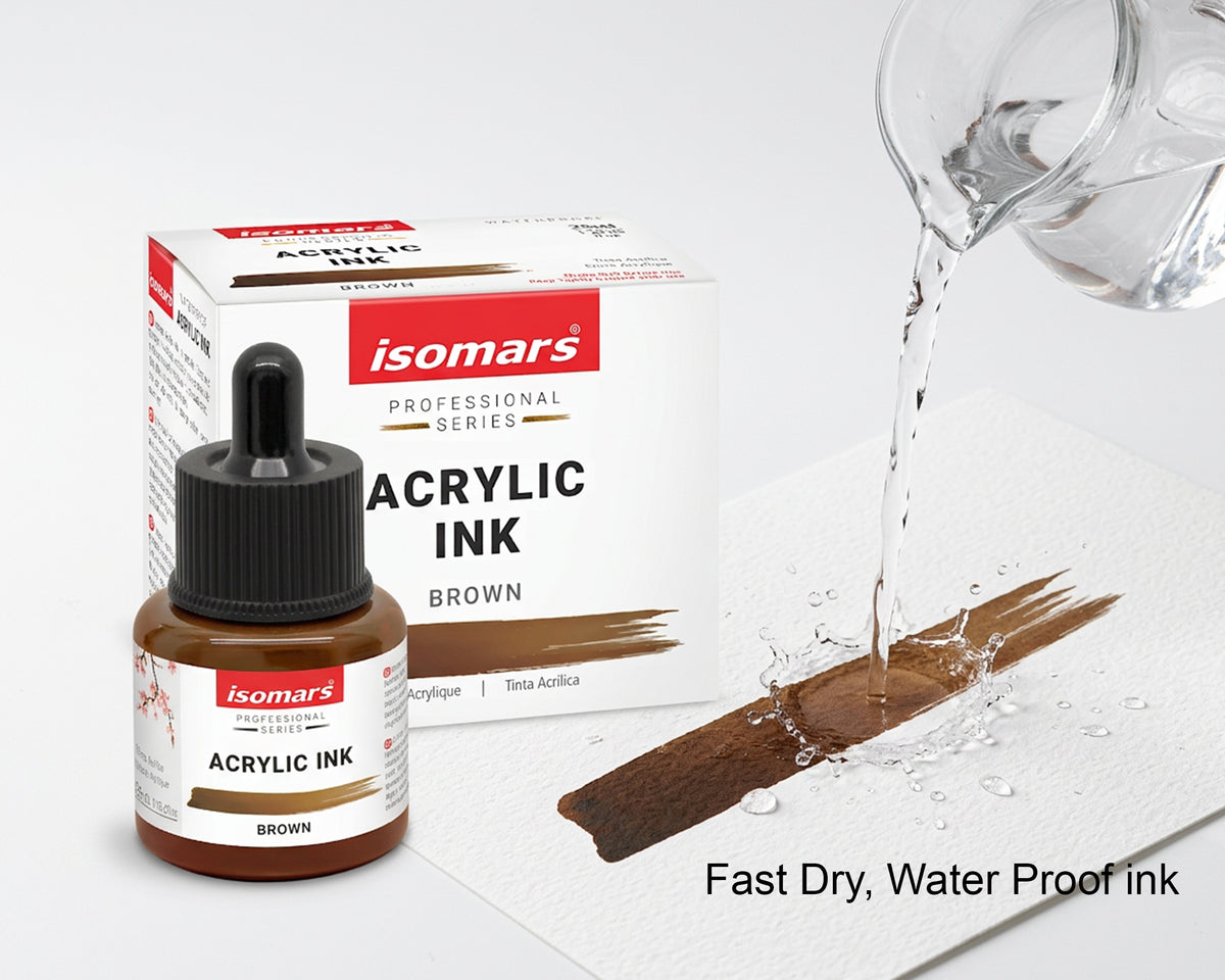 Isomars Professional Acrylic Ink Brown 35 ml Waterproof Dropper Bottle