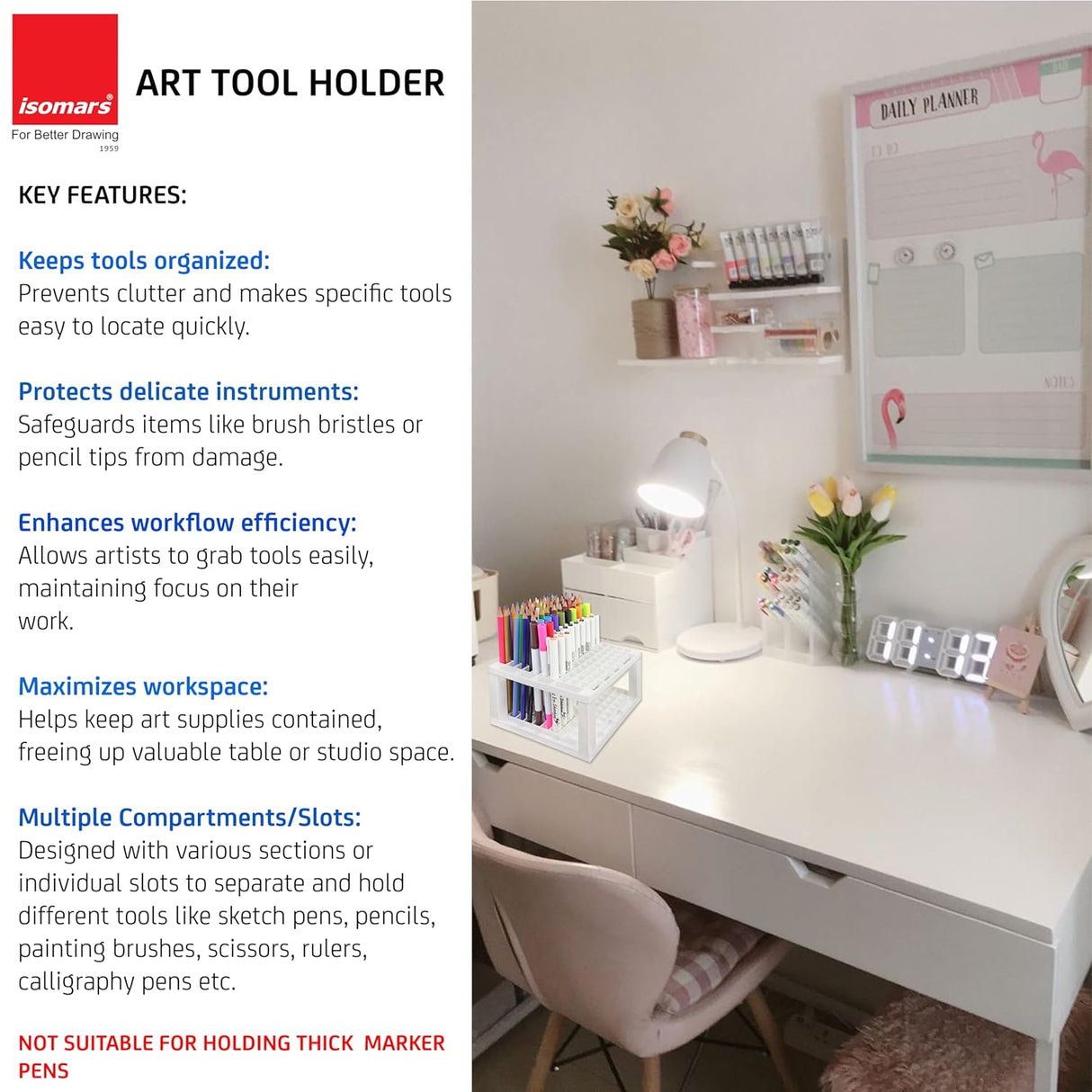 Isomars Creative Art Tools Holder | Desktop Art Supply Organiser (Without tools)