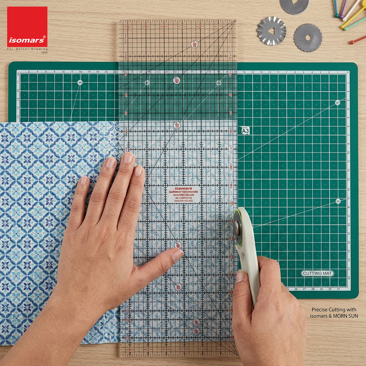 Isomars A3 Self-Healing Cutting Mat with 18 Inch Quilting Ruler & Rotary Cutter Set | Fabric Cutting Kit for Sewing, Tailoring, Quilting, Patchwork, Fashion Designing & Crafts