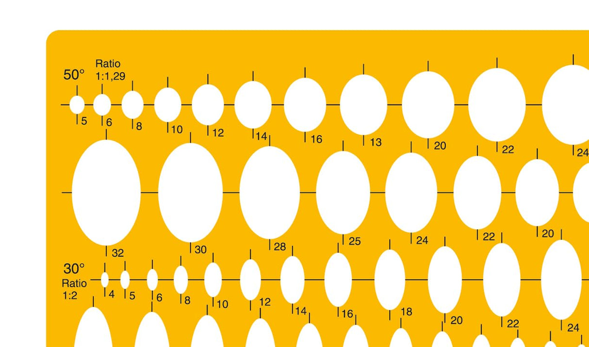 Isomars Ellipses - 20°,30°,40°,50° Shapes Figure Drawing Drafting Template