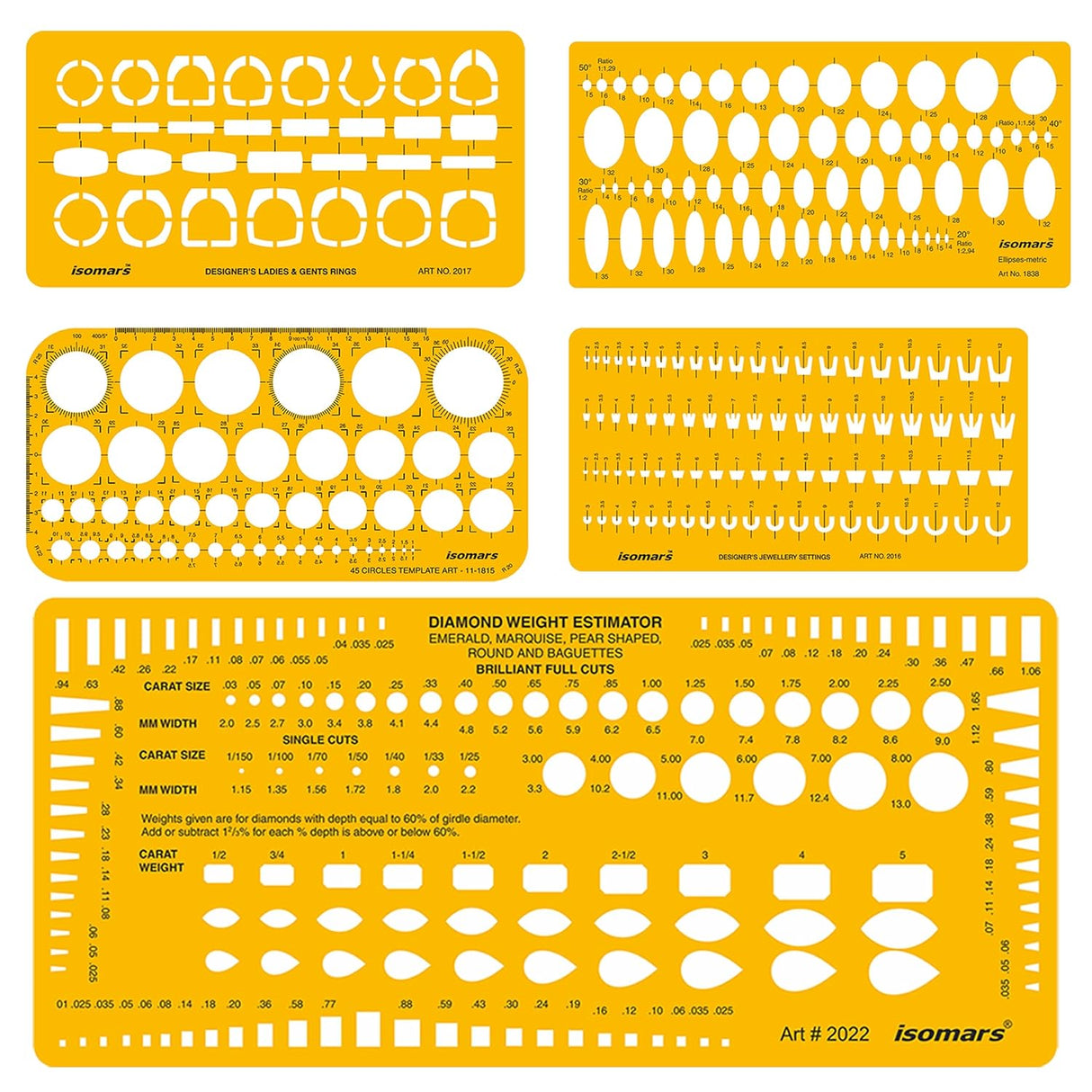 Isomars Jewellery Design Drawing & Drafting Template | Jewellery Stencil Combo - Set of 11 | Comes with Protective Canvas Cloth Cover