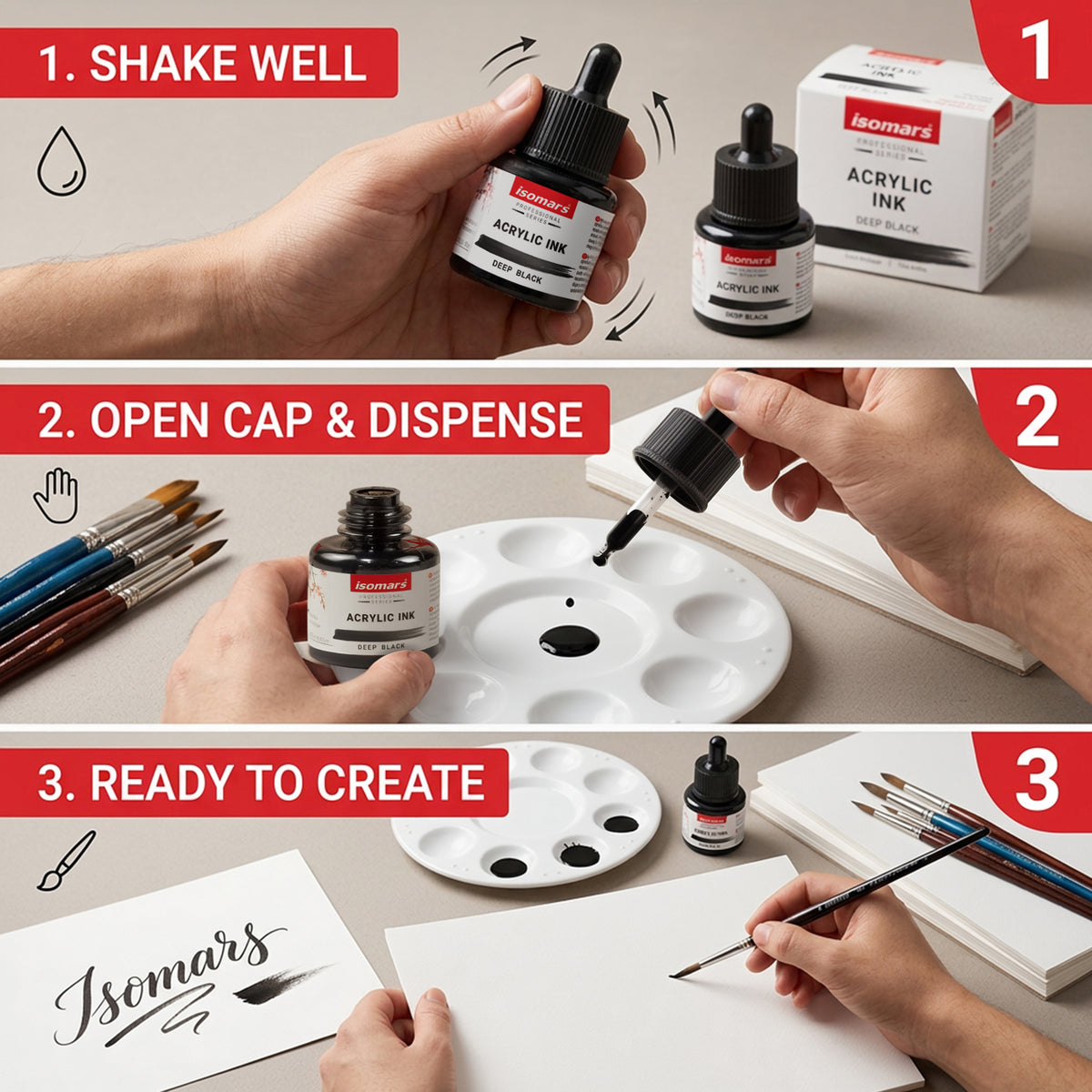 Isomars Acrylic Ink Black & Blue Combo, 35ml Each with Dropper