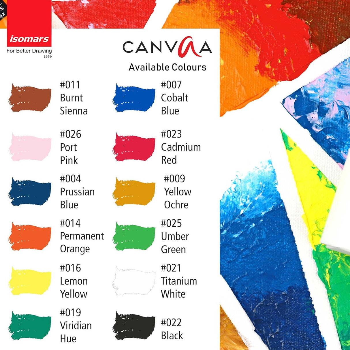 Isomars CANVAA Acrylic Paints - (40ml) - Set of 12 Vibrant Pigminted & Fadeproof Colours 4 - ARTIST SERIES - For Canvas Painting, Scrap Book, Paper Board, Wood & Terracotta