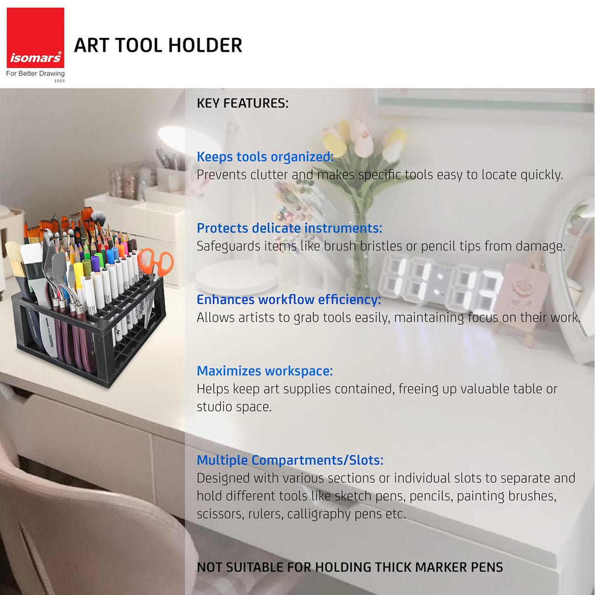 Isomars Creative Art Tools Holder | Desktop Art Supply Organiser (Without tools)