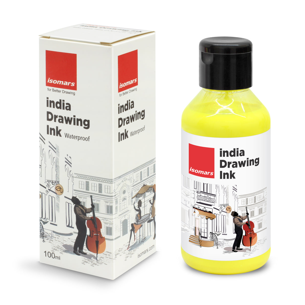 Isomars India Waterproof Drawing Ink - Lemon Yellow- 100ML Bottled Ink, for Paper Board, Canvas,Fabric and Wood Ideal for Designers, Airbrush Artists, Illustrators, Fine Artists and Craft