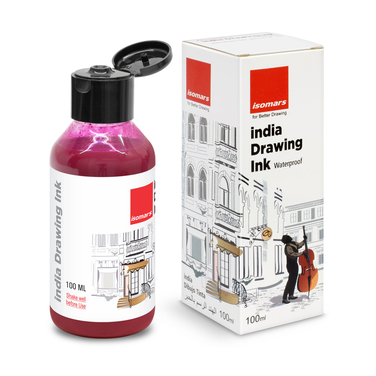 Isomars India Waterproof Drawing Ink - Pink- 100ML Bottled Ink, for Paper Board, Canvas,Fabric and Wood Ideal for Designers, Airbrush Artists, Illustrators, Fine Artists and Craft and Hobbyists.
