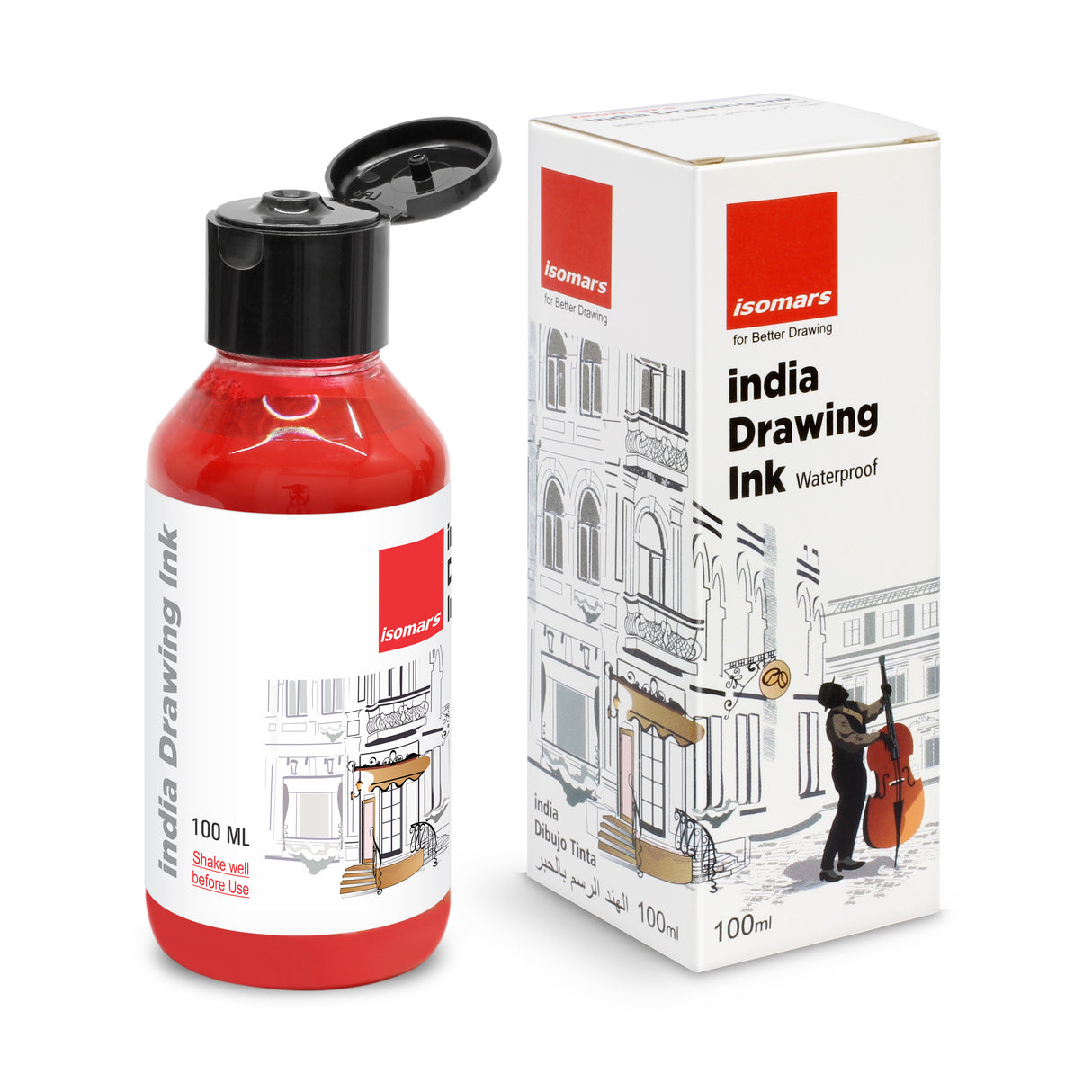 Isomars India Waterproof Drawing Ink - RED - 100ML Bottled Ink, for Paper Board, Canvas,Fabric and Wood Ideal for Designers, Airbrush Artists, Illustrators, Fine Artists and Craft and Hobbyists.