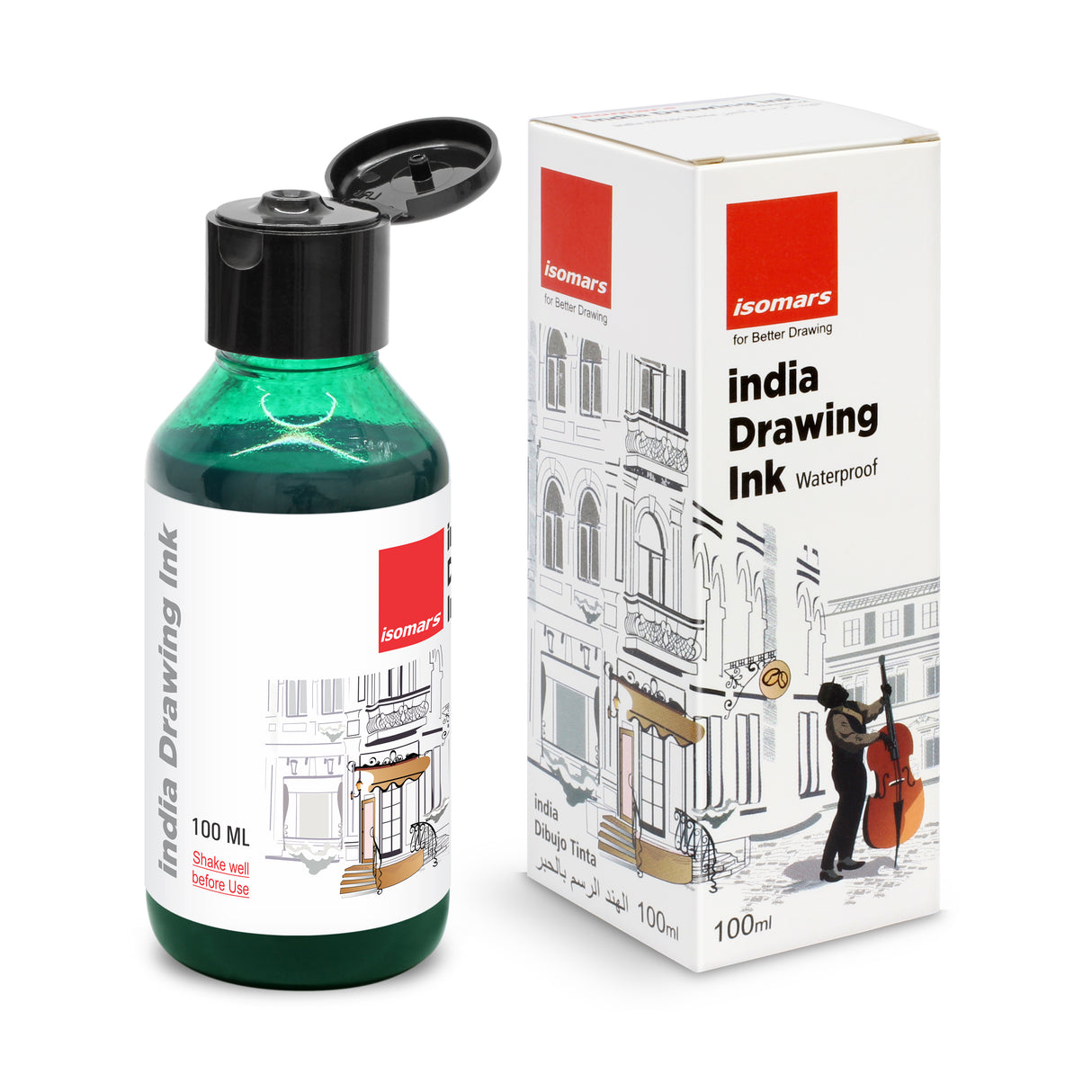 Isomars India Waterproof Drawing Ink - Green- 100ML Bottled Ink, for Paper Board, Canvas,Fabric and Wood Ideal for Designers, Airbrush Artists, Illustrators, Fine Artists and Craft and Hobbyists.