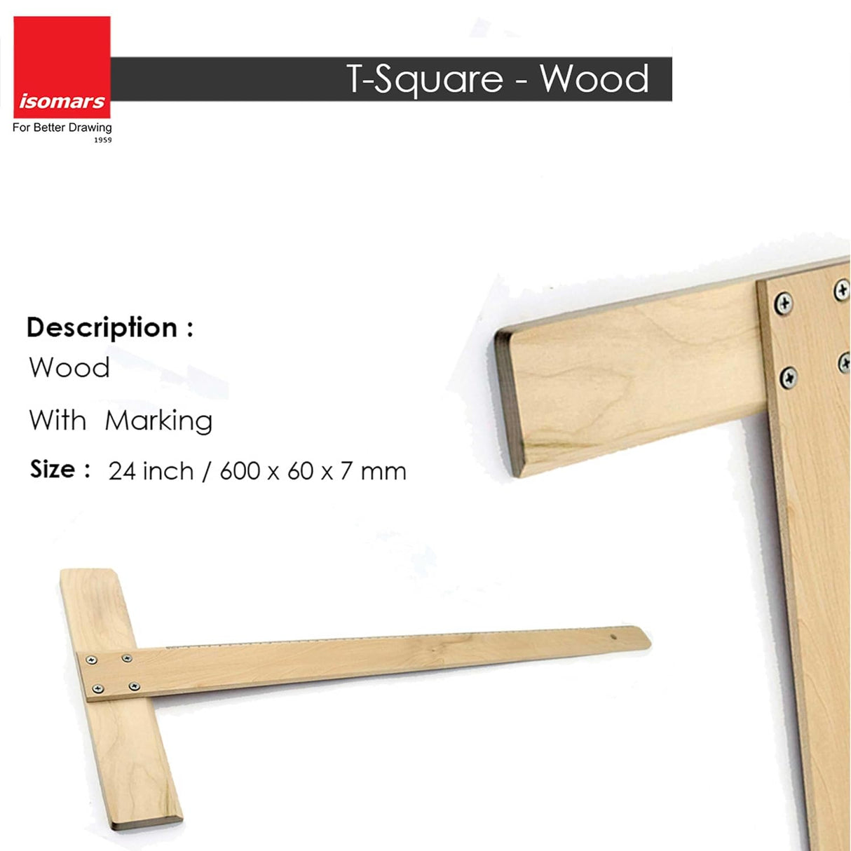 Isomars Wooden Board 18.5" x 25.5" With T-Square Combo - Drawing & Drafting Board & T-Scale for Architecture and Engineering (A2)