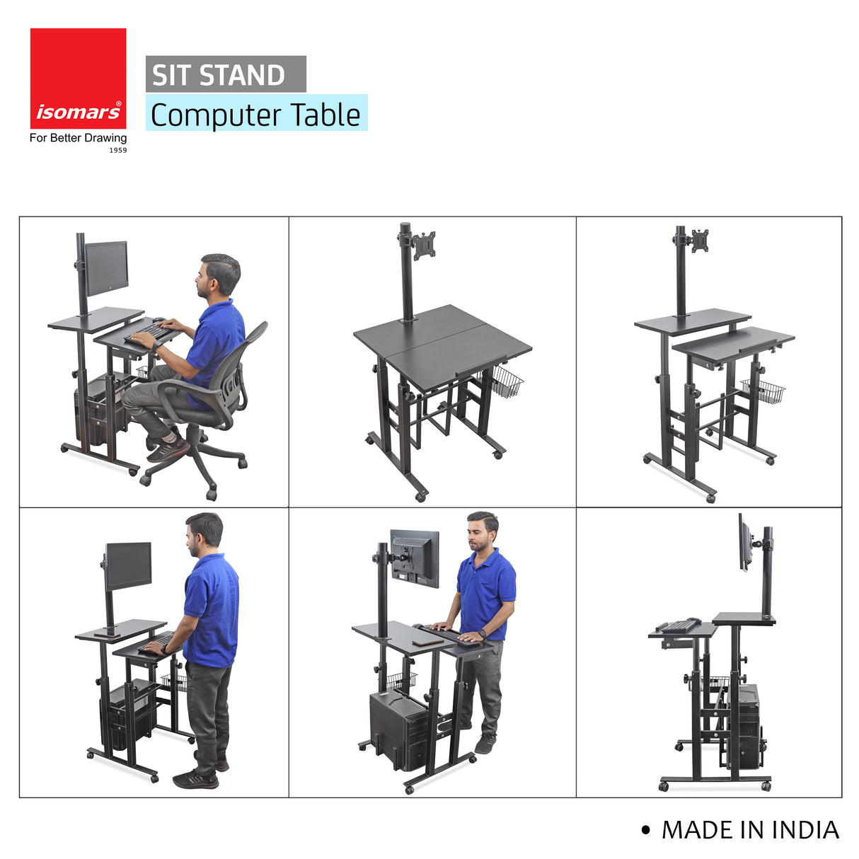 Isomars Desktop & Laptop Multipurpose Table and Adjustable Height & angles, Computer Workstation, Monitor Arm Pipe - Useful for Using Gadgets Like Desktop, Laptop Made In India (Black)