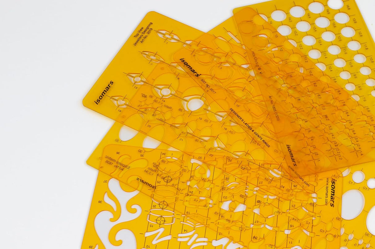 Isomars Jewellery Design Drawing & Drafting Template | Jewellery Stencil Combo - Set of 11 | Comes with Protective Canvas Cloth Cover