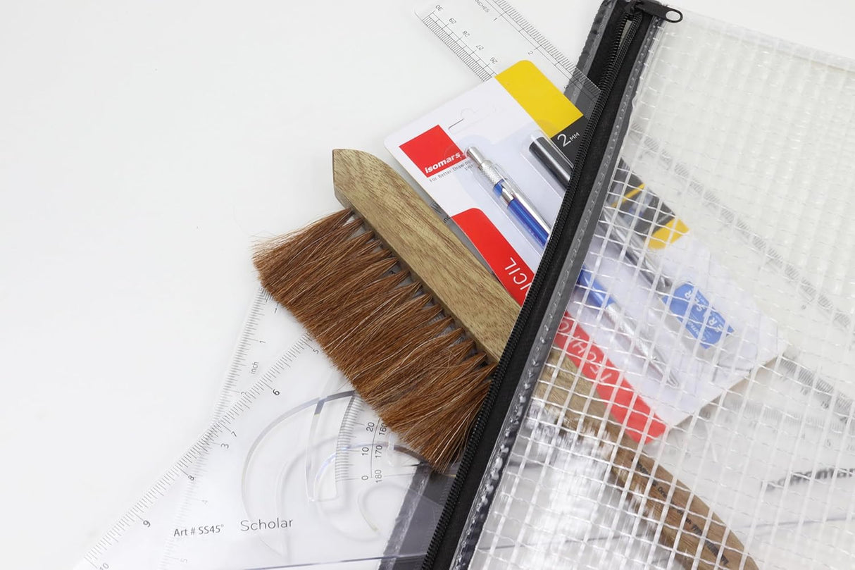 Isomars Student Drafting Kit – 6 - Piece Engineering Drawing Set with Compass, Scale, Set Squares, Protractor & Protective Carry Pouch – Ideal for Architecture & Engineering Students - DSS-E