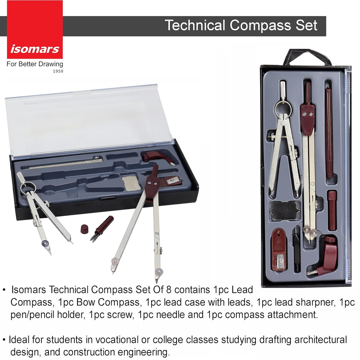Isomars Drawing & Drafting Kit with 18.5" x 25" Drawing Board Drafting Board, Engineering Template, Pencil, Compass Set, T-Scale-24 Set Square Tracing Paper Pad-A4 Pro-Circle & Rolling Ruler