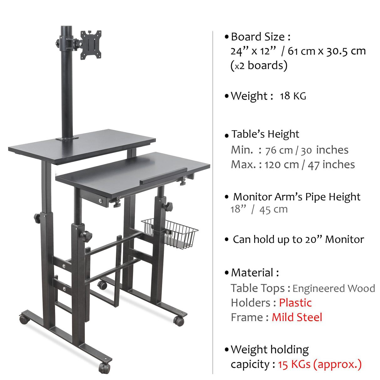 Isomars Desktop & Laptop Multipurpose Table and Adjustable Height & angles, Computer Workstation, Monitor Arm Pipe - Useful for Using Gadgets Like Desktop, Laptop Made In India (Black)