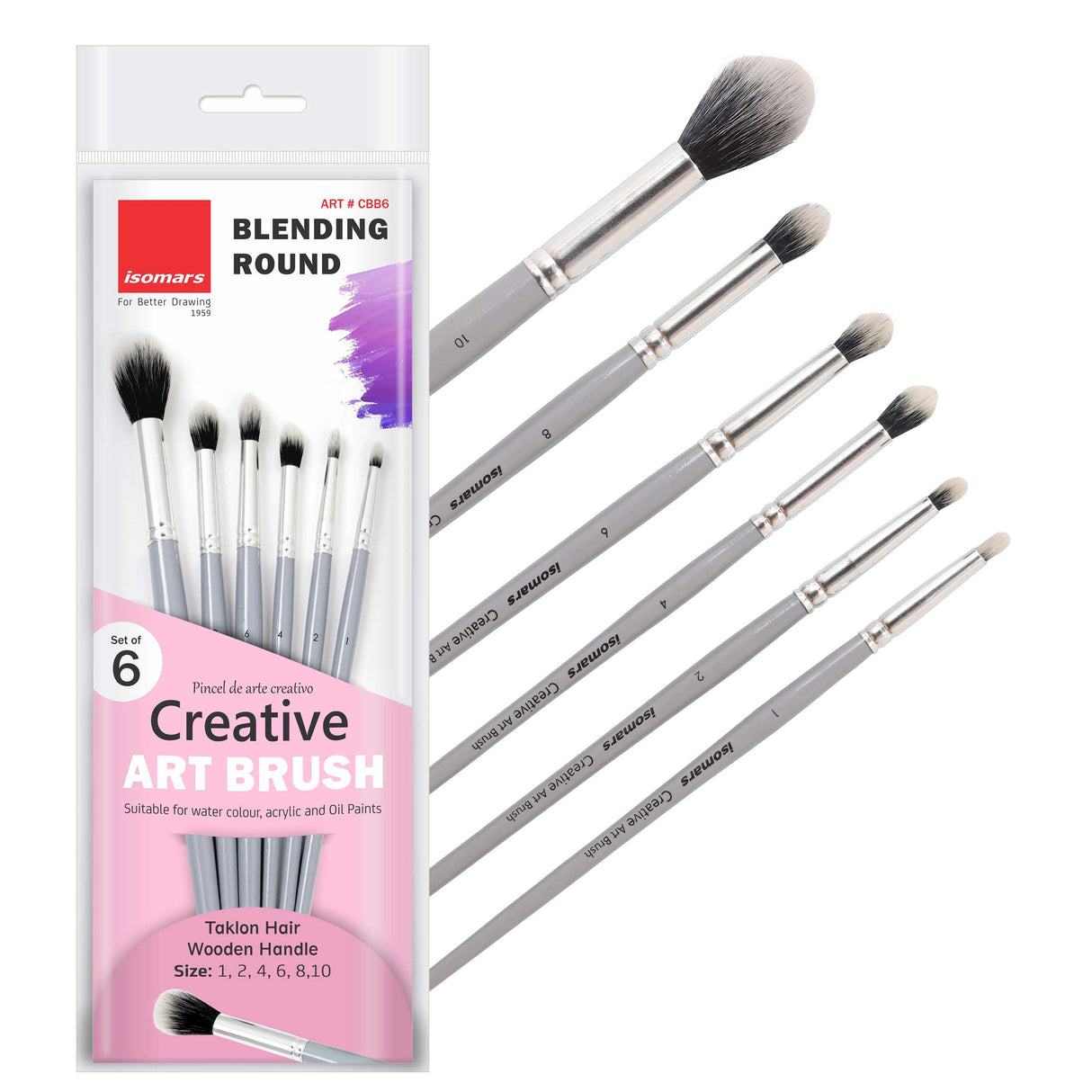 Isomars Creative - Blendng Brush - Round - Set of 6 - Artist Quality Brushes