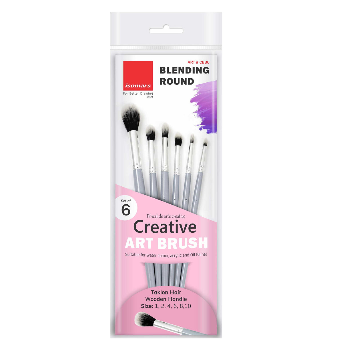 Isomars Creative - Blendng Brush - Round - Set of 6 - Artist Quality Brushes