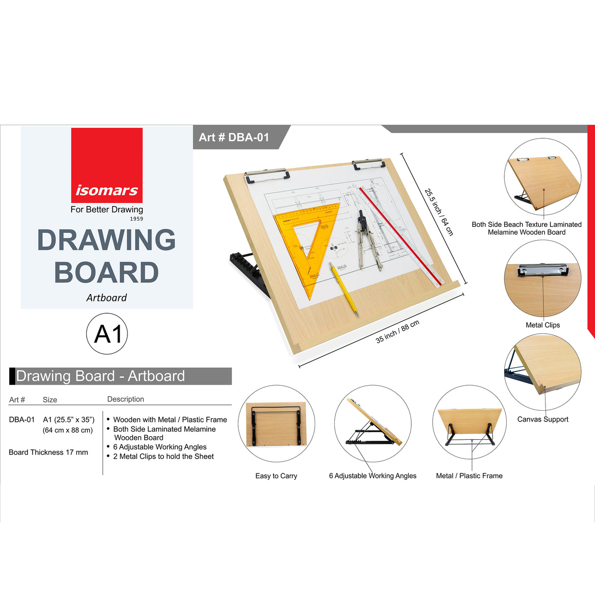 Isomars Foldable Art board Drawing & Drafting Board - A1 - 25.5 x 35 inches