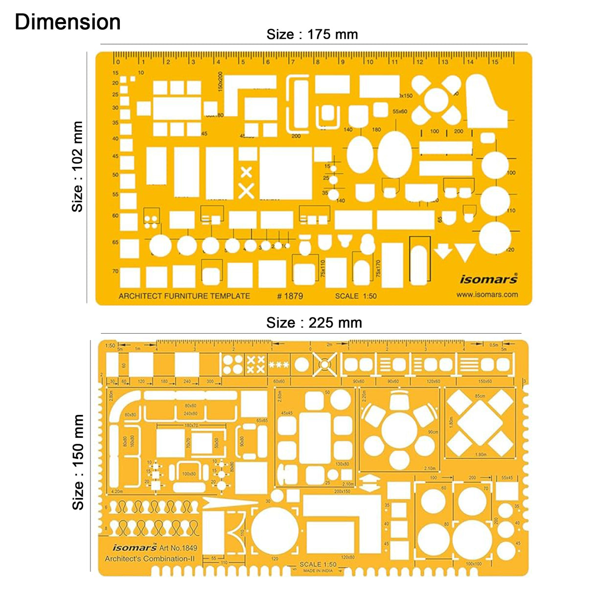 Isomars Designing Templates Combo Set of 11 | Architectural, Engineering & Interior Design Drafting Templates with Broad Scale Ruler for Technical Drawing, CAD Sketching & Planning