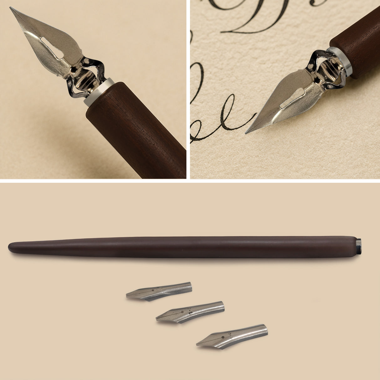 Isomars Wooden Calligraphy Pen Holder Set with 4 Professional Nibs for calligraphy, lettering, sketching and artistic writing