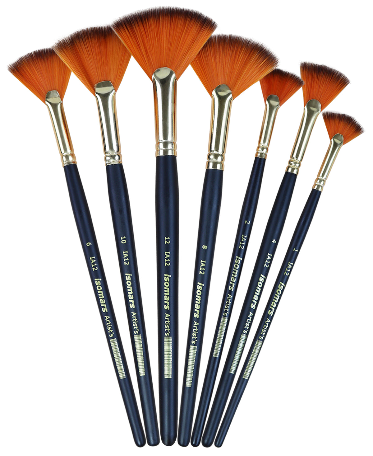 Isomars Fan Paint Brush Set of 7 | Sizes 1, 2, 4, 6, 8, 10 & 12