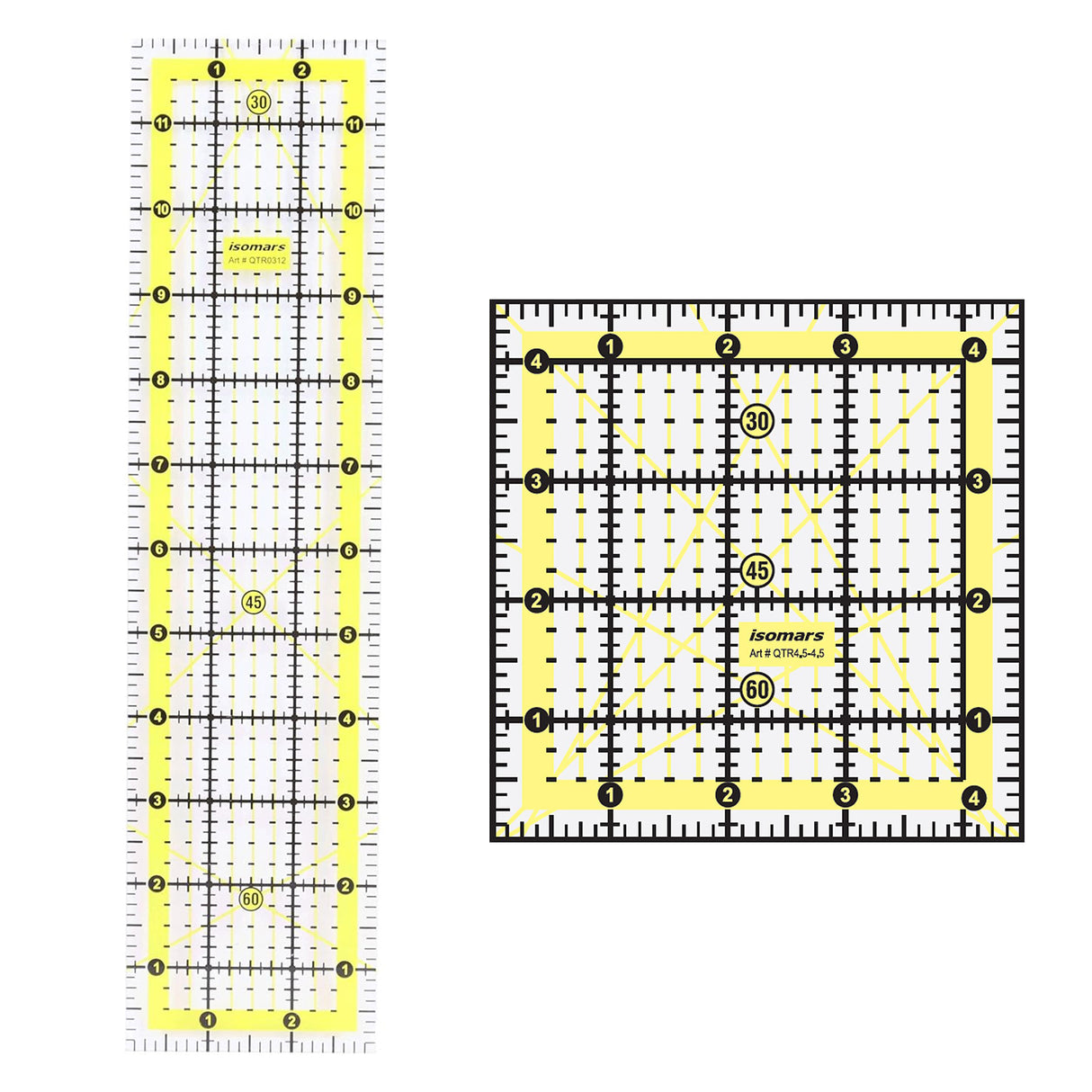 Isomars Quilting Ruler Set of 2 | 3" x 12" & 4.5" x 4.5"