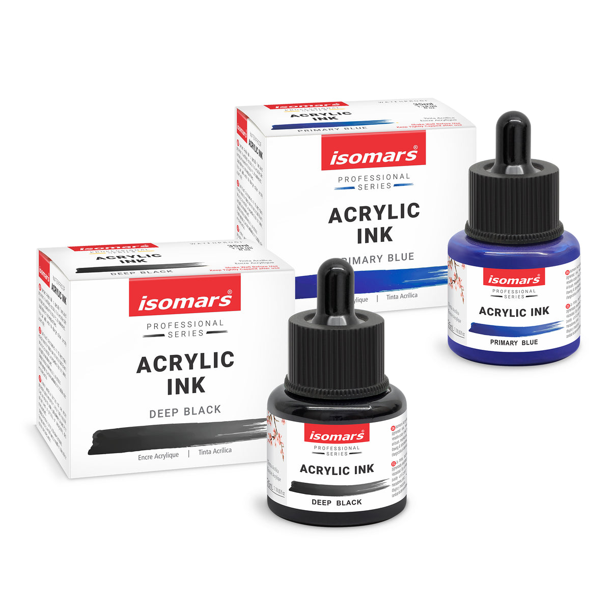 Isomars Acrylic Ink Black & Blue Combo, 35ml Each with Dropper
