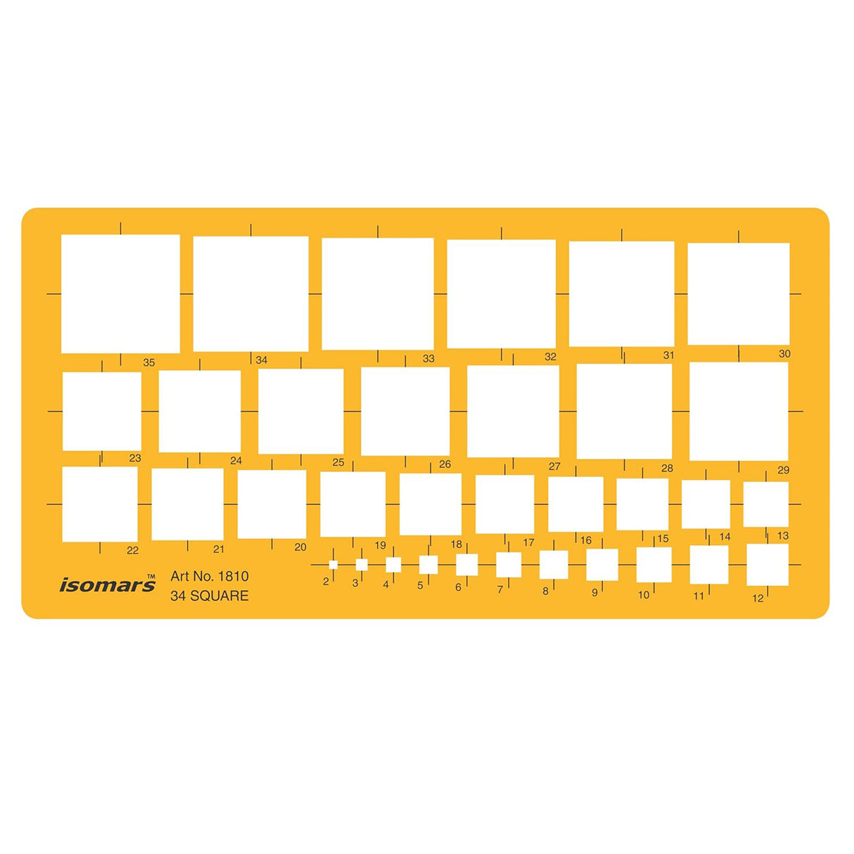 Isomars Square Template Drawing Stencil | Precision Geometric Square Drafting Template with 34 Square Sizes | Technical Drawing Tool for Architects, Engineers, Designers, Artists & Students