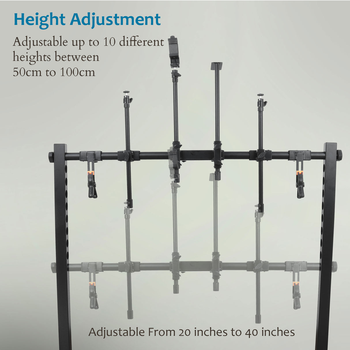 ISOMARS Photography Stand for Overhead Photos & Videos with Camera & Smartphone. Adjust at 10 Different Height. Two Light Holder and Bracket & Clips for Holding Background Sheets.