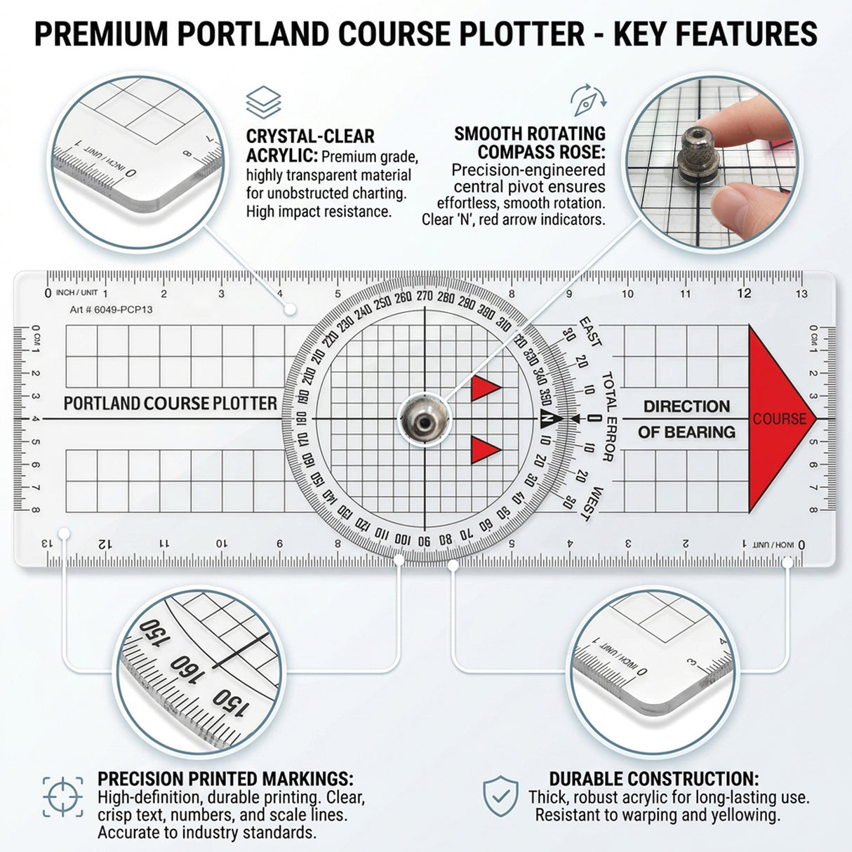 Isomars Marine navigation set with Portland course plotter and brass divider for accurate chart plotting and distance transfer